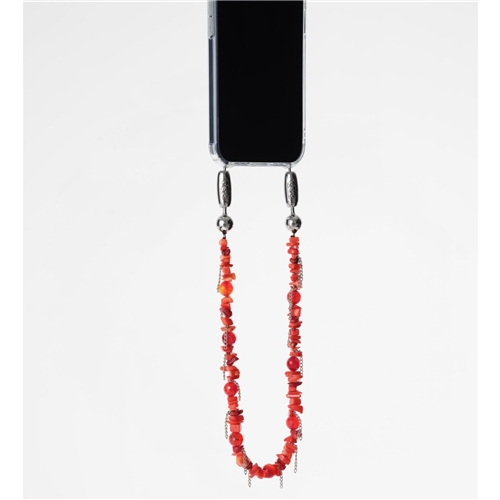 Stone and Fringe wristlet / Red coral