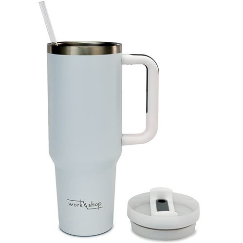 Stainless Steel Tumbler with Plastic Straw - 1136 ml / White