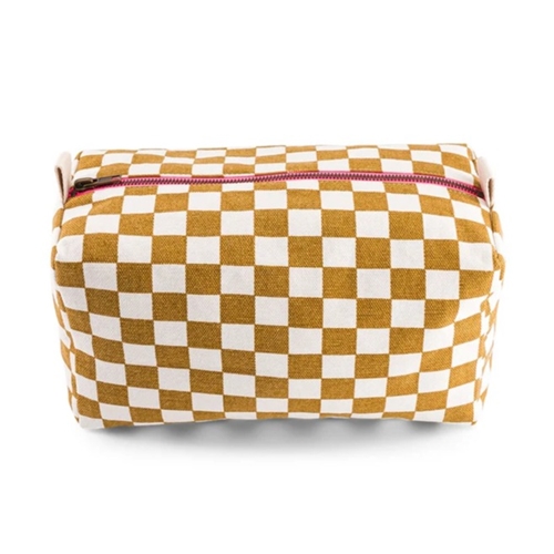 Toilet Bag Vic / Checks Caramel Neon Pink Zipper
