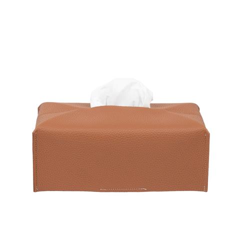 Leather Tissue Cover Rectangular / Almond Brown