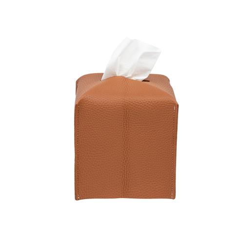 Leather Tissue Cover Square / Almond Brown