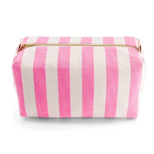 Toilet Bag Vic / Print Stripes Ecru/Neon Pink